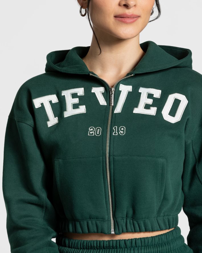 vêtements femmes TEVEO 40204P34 sweat à capuche zippé universitaire vert foncé