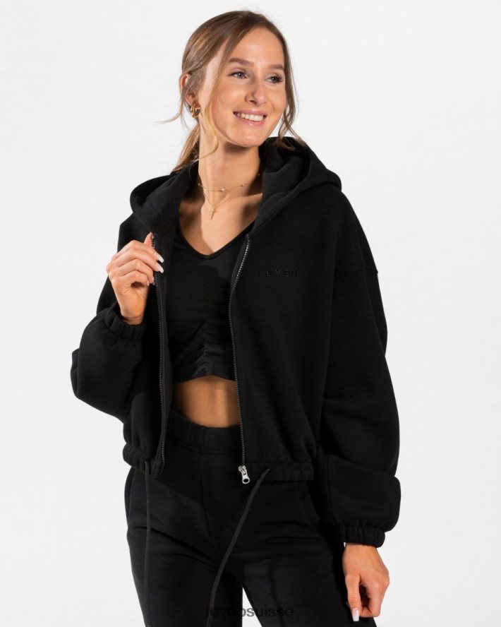 vêtements femmes TEVEO 40204P35 sweat à capuche zippé oversize emblématique noir