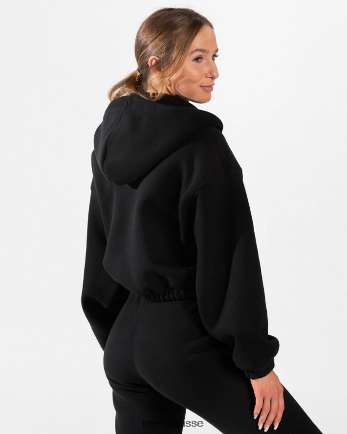 vêtements femmes TEVEO 40204P35 sweat à capuche zippé oversize emblématique noir