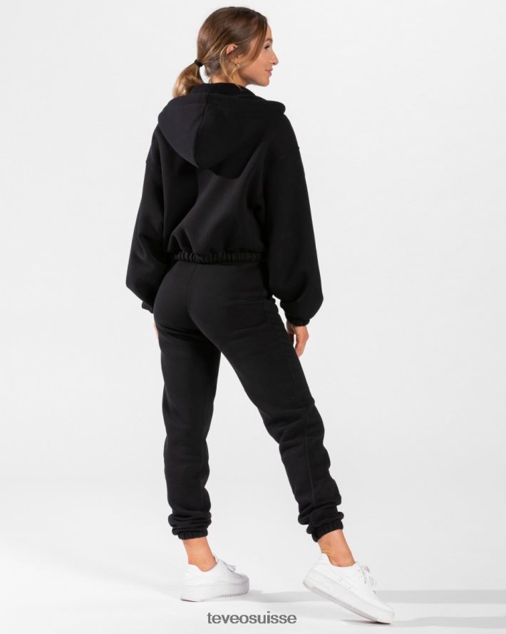 vêtements femmes TEVEO 40204P35 sweat à capuche zippé oversize emblématique noir