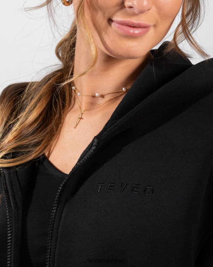 vêtements femmes TEVEO 40204P35 sweat à capuche zippé oversize emblématique noir