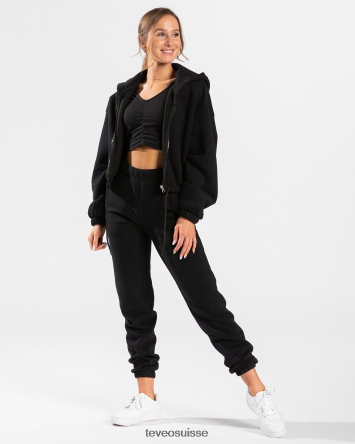 vêtements femmes TEVEO 40204P35 sweat à capuche zippé oversize emblématique noir