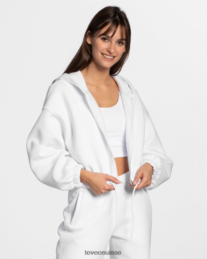 vêtements femmes TEVEO 40204P36 sweat à capuche zippé oversize emblématique blanc