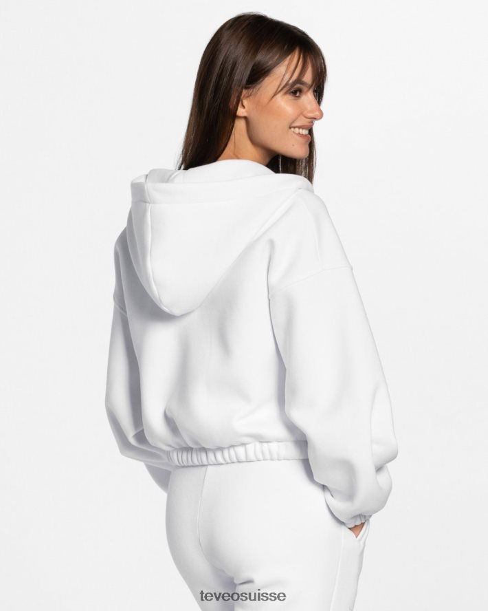 vêtements femmes TEVEO 40204P36 sweat à capuche zippé oversize emblématique blanc