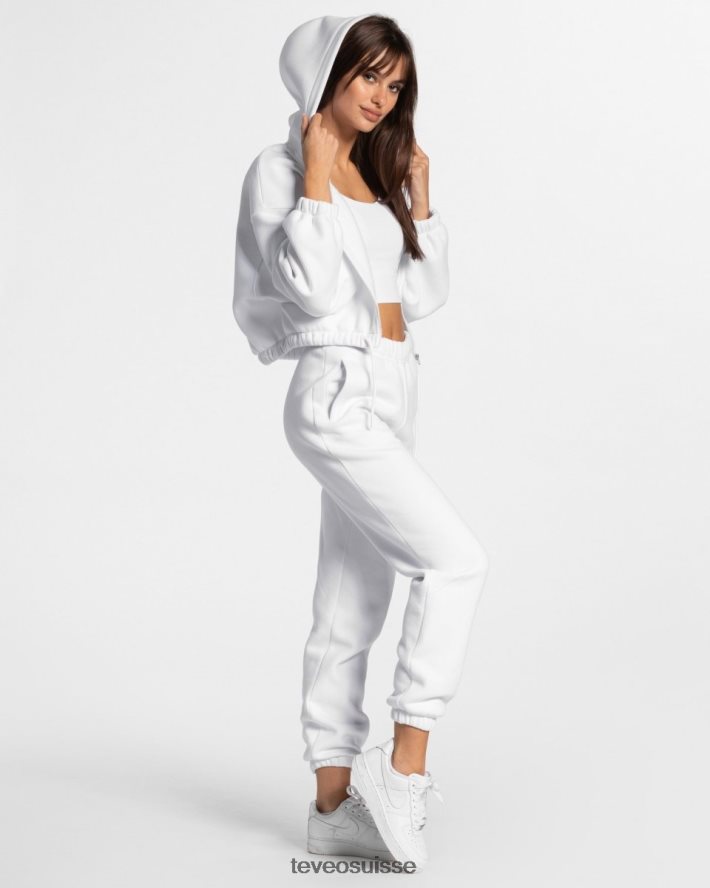 vêtements femmes TEVEO 40204P36 sweat à capuche zippé oversize emblématique blanc