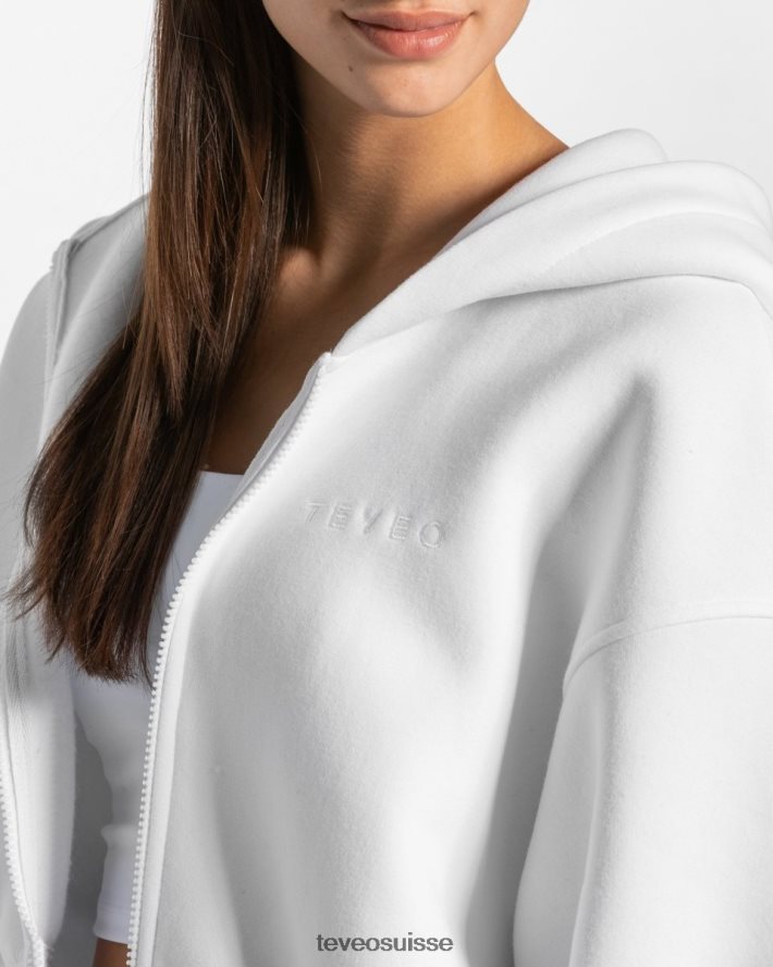 vêtements femmes TEVEO 40204P36 sweat à capuche zippé oversize emblématique blanc