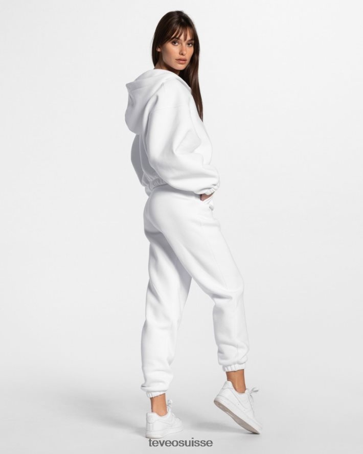 vêtements femmes TEVEO 40204P36 sweat à capuche zippé oversize emblématique blanc
