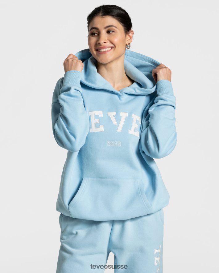 vêtements femmes TEVEO 40204P37 sweat à capuche surdimensionné universitaire bleu bébé