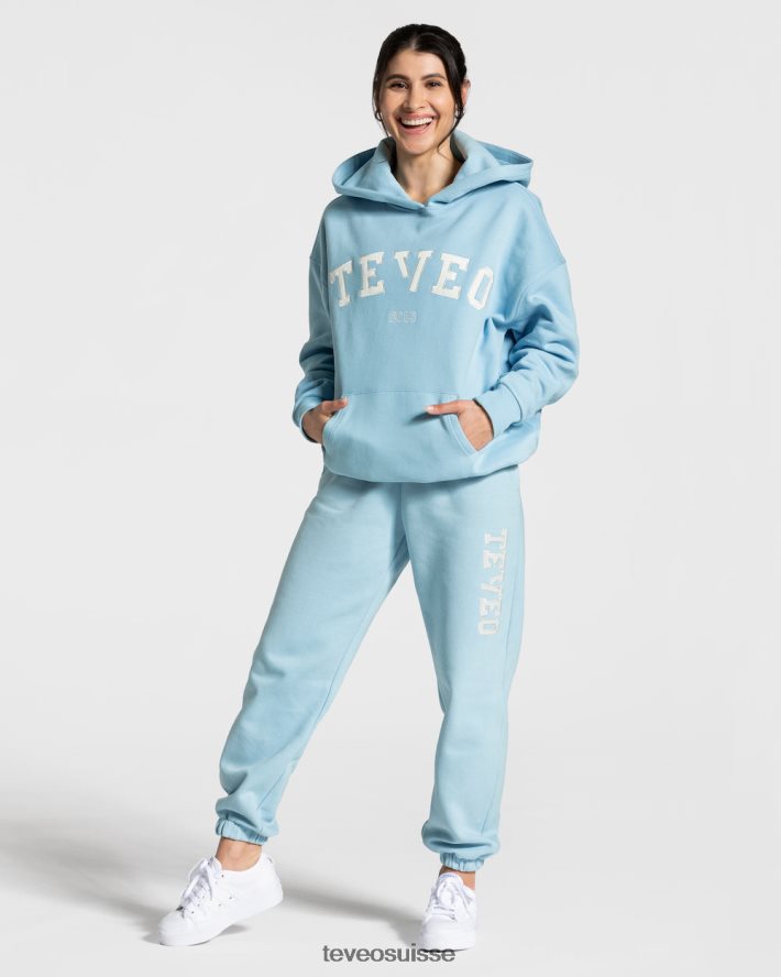 vêtements femmes TEVEO 40204P37 sweat à capuche surdimensionné universitaire bleu bébé