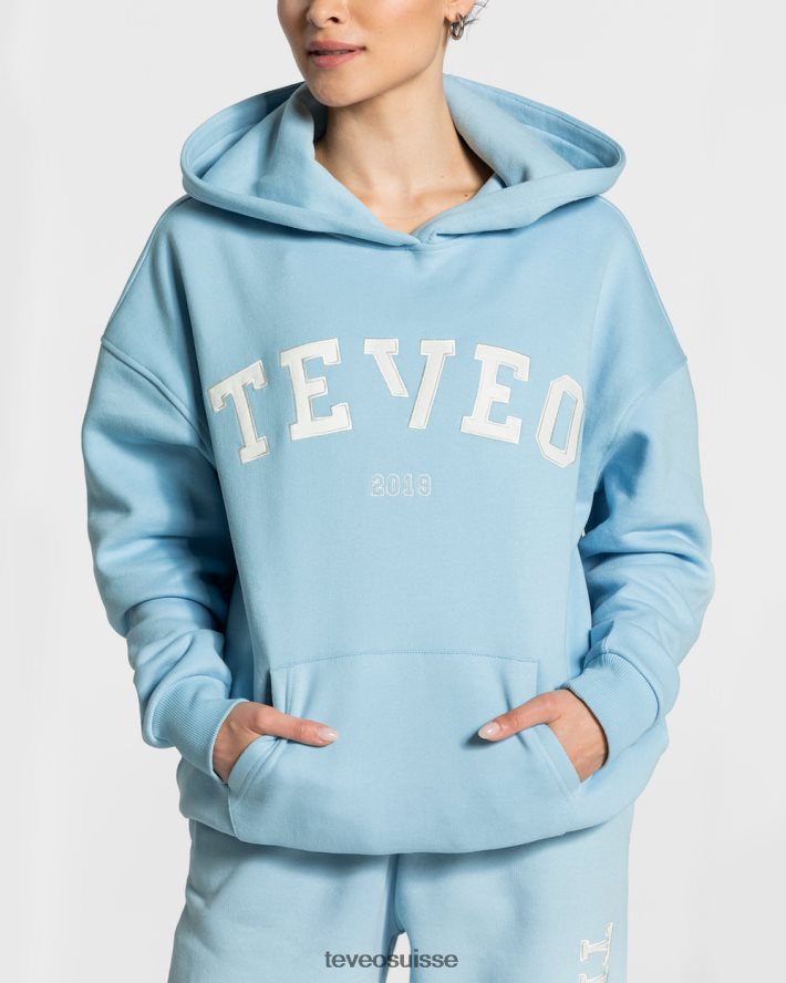 vêtements femmes TEVEO 40204P37 sweat à capuche surdimensionné universitaire bleu bébé