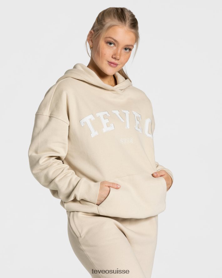 vêtements femmes TEVEO 40204P38 sweat à capuche surdimensionné universitaire beige
