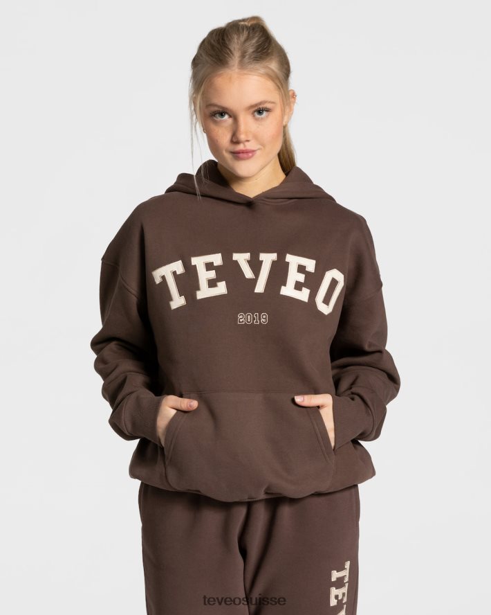 vêtements femmes TEVEO 40204P39 sweat à capuche surdimensionné universitaire marron foncé