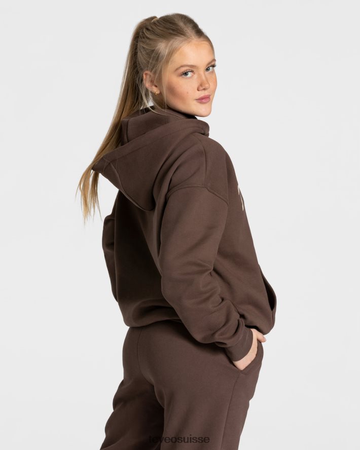 vêtements femmes TEVEO 40204P39 sweat à capuche surdimensionné universitaire marron foncé