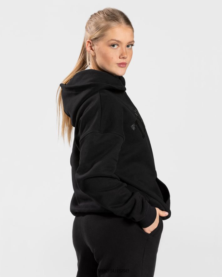 vêtements femmes TEVEO 40204P40 sweat à capuche surdimensionné universitaire noir