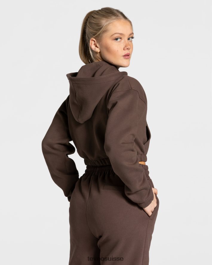 vêtements femmes TEVEO 40204P42 sweat à capuche zippé universitaire marron foncé