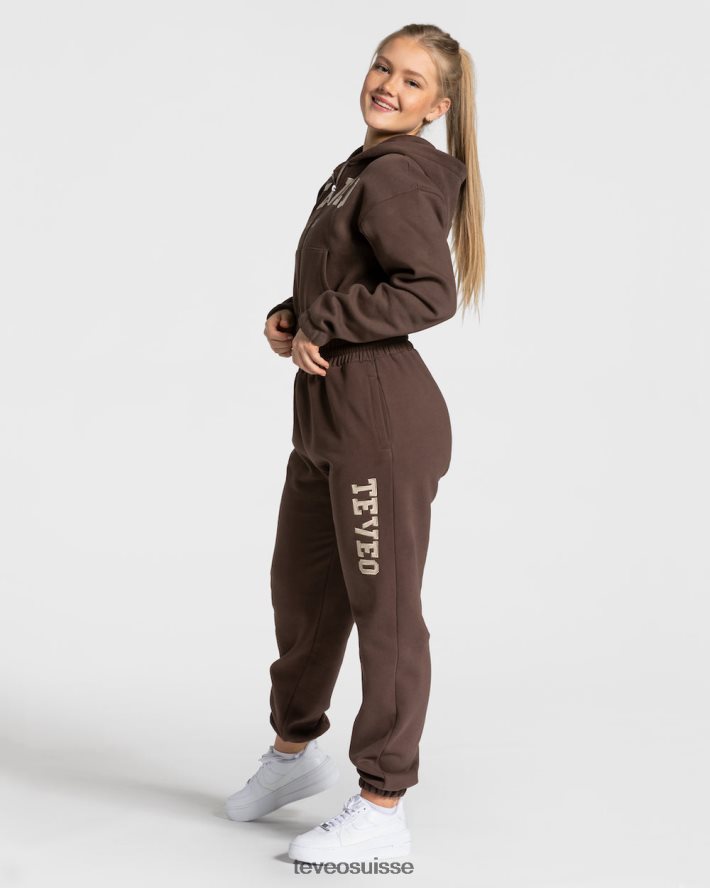 vêtements femmes TEVEO 40204P42 sweat à capuche zippé universitaire marron foncé