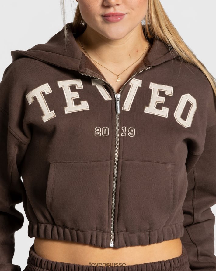 vêtements femmes TEVEO 40204P42 sweat à capuche zippé universitaire marron foncé