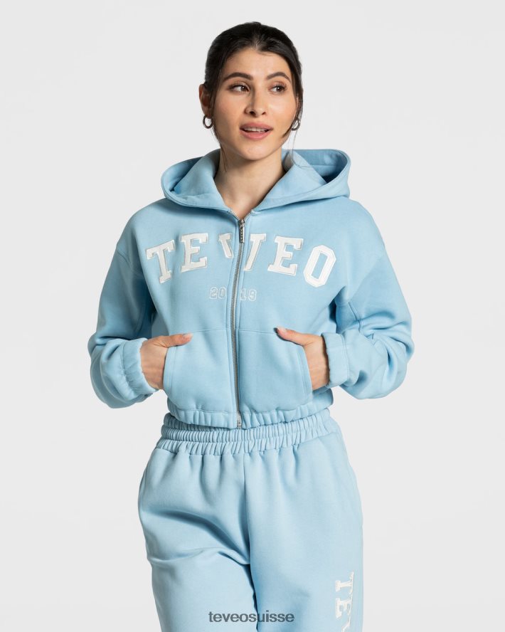 vêtements femmes TEVEO 40204P44 sweat à capuche zippé universitaire bleu bébé