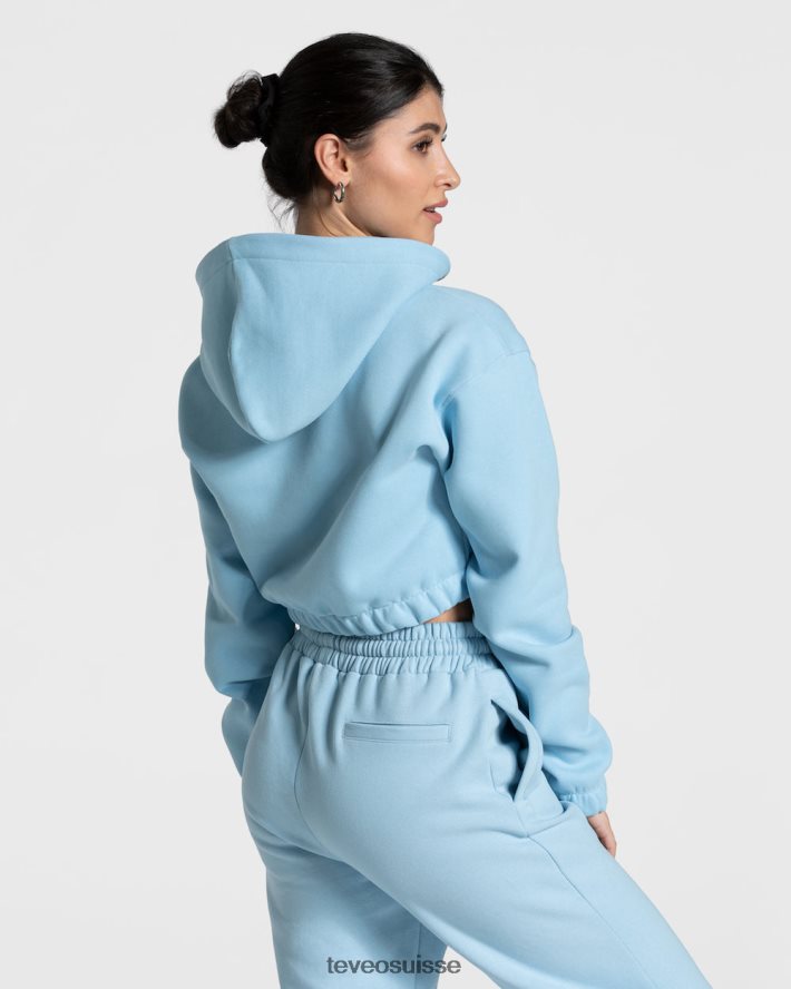 vêtements femmes TEVEO 40204P44 sweat à capuche zippé universitaire bleu bébé