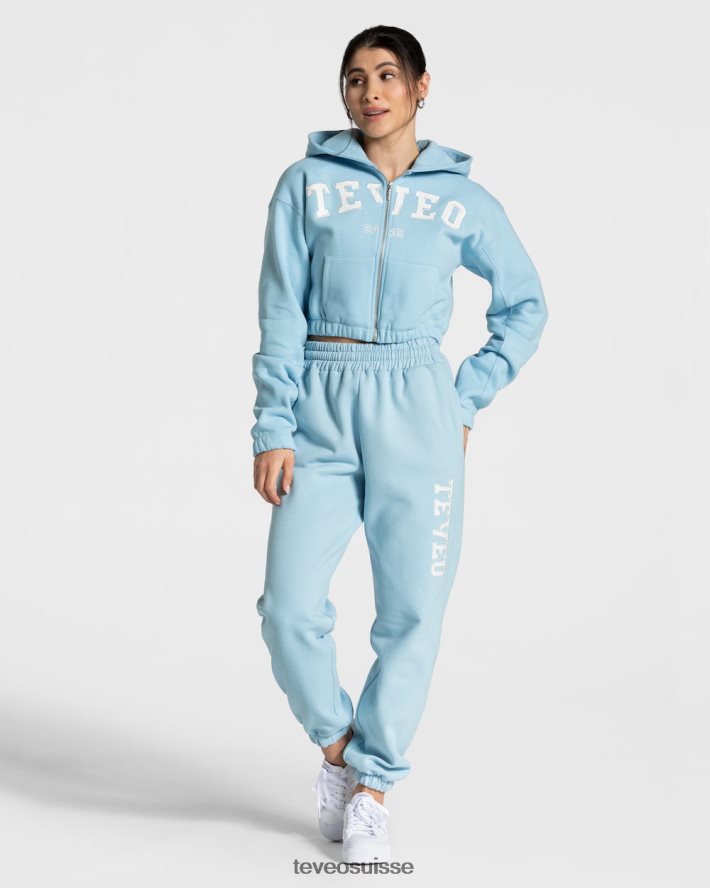 vêtements femmes TEVEO 40204P44 sweat à capuche zippé universitaire bleu bébé