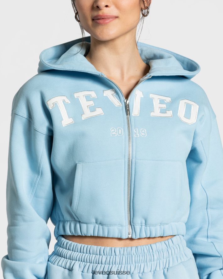 vêtements femmes TEVEO 40204P44 sweat à capuche zippé universitaire bleu bébé