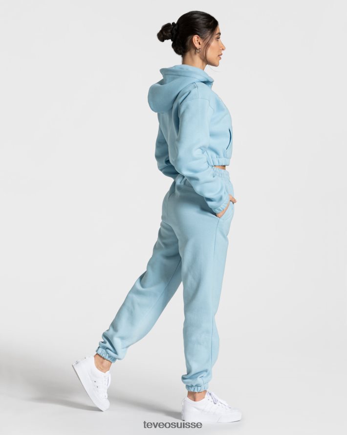 vêtements femmes TEVEO 40204P44 sweat à capuche zippé universitaire bleu bébé