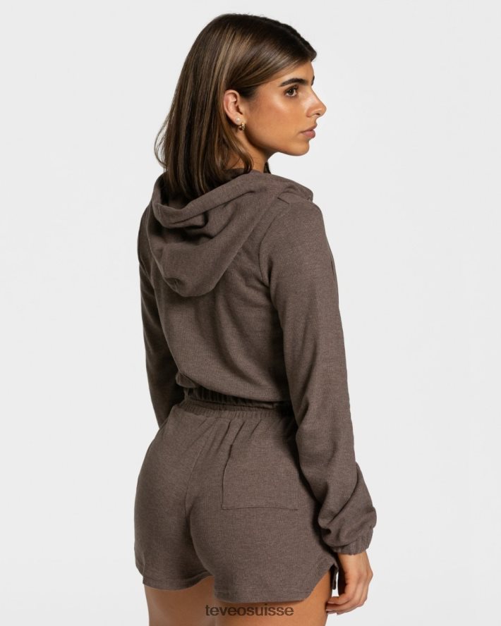 vêtements femmes TEVEO 40204P45 sweat à capuche zippé marron foncé