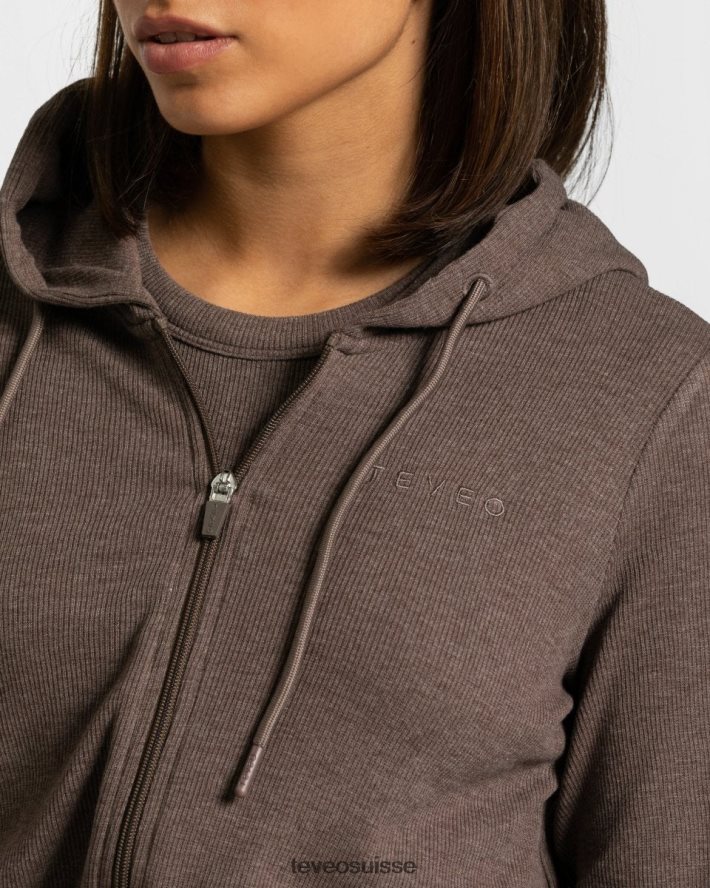 vêtements femmes TEVEO 40204P45 sweat à capuche zippé marron foncé