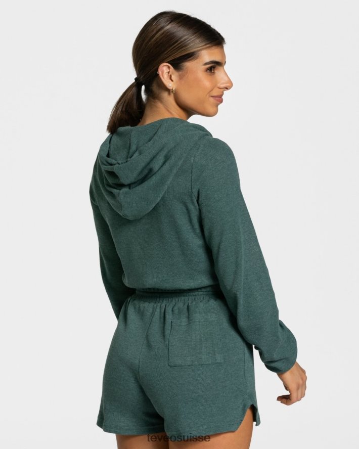 vêtements femmes TEVEO 40204P47 sweat à capuche zippé vert foncé