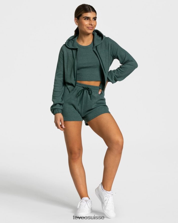 vêtements femmes TEVEO 40204P47 sweat à capuche zippé vert foncé