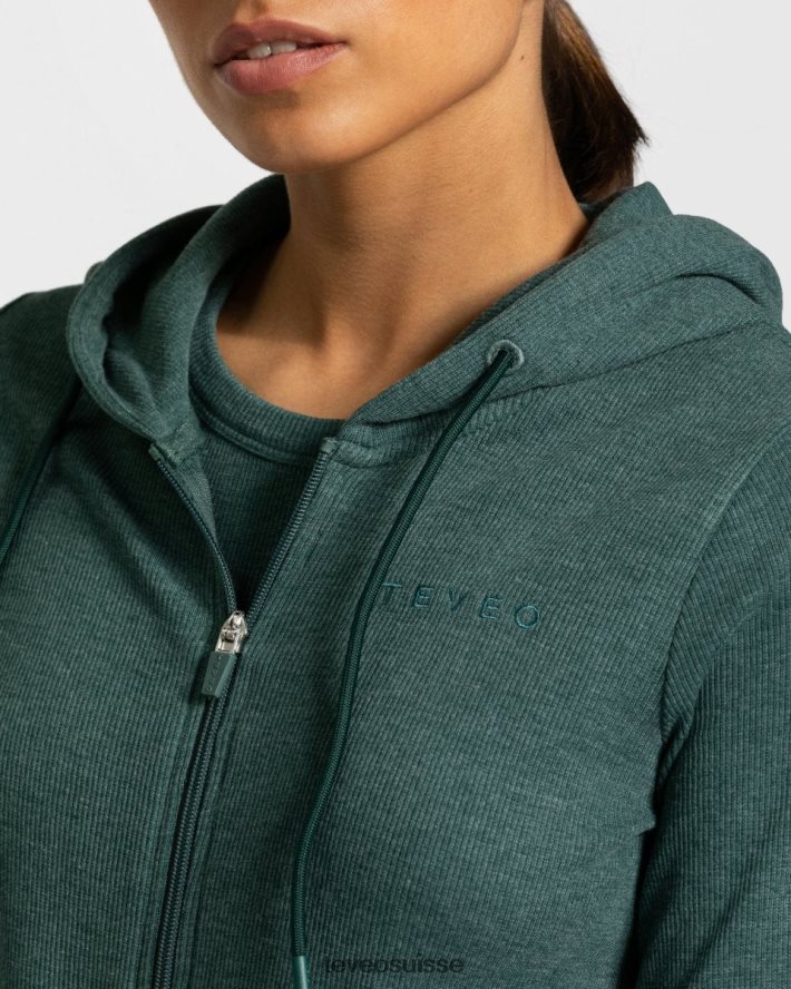 vêtements femmes TEVEO 40204P47 sweat à capuche zippé vert foncé