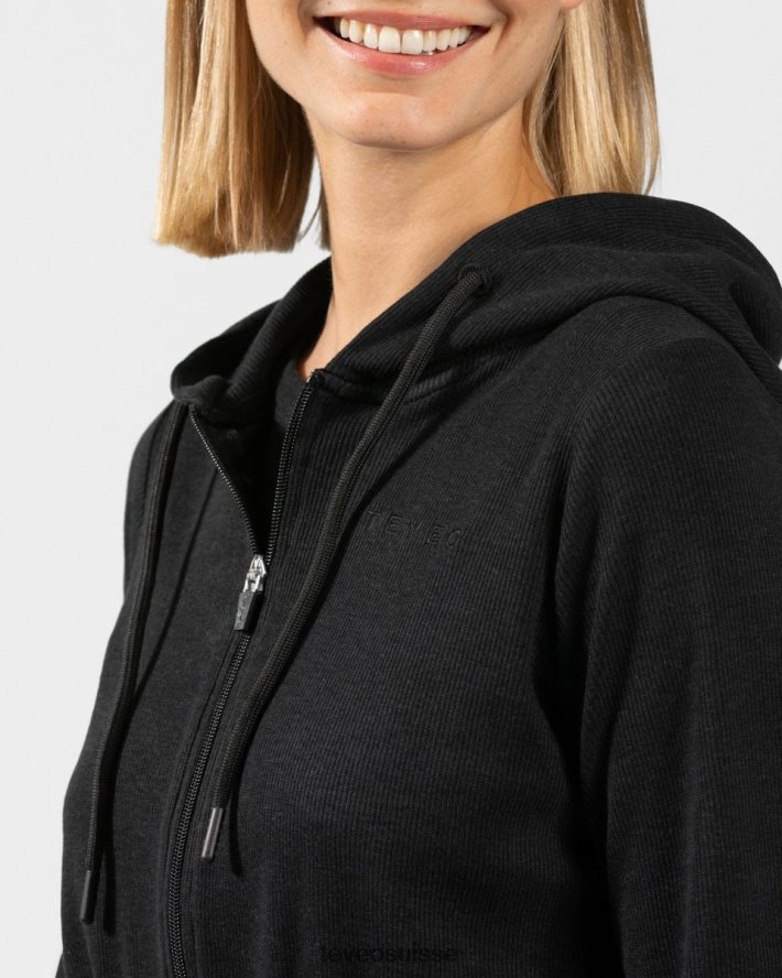 vêtements femmes TEVEO 40204P48 sweat à capuche zippé noir