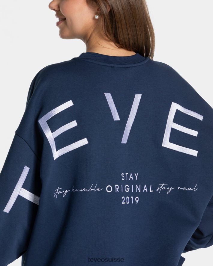 vêtements femmes TEVEO 40204P6 pull oversize emblématique bleu foncé