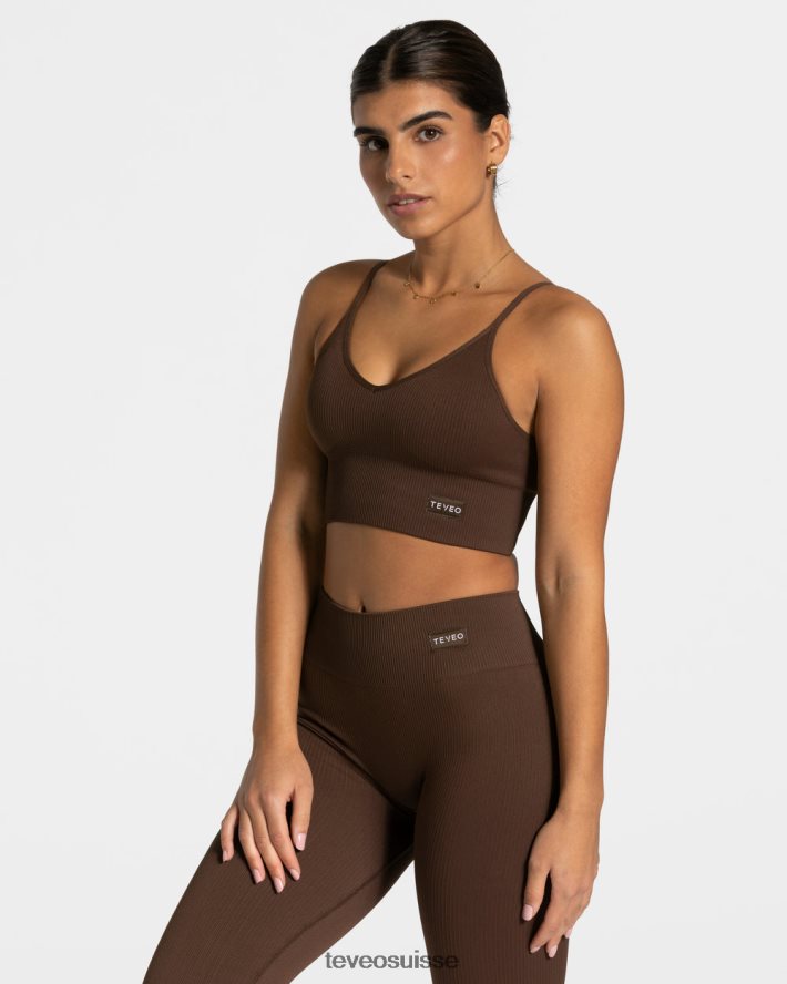vêtements femmes TEVEO 40204P364 haut croisé élégant marron foncé