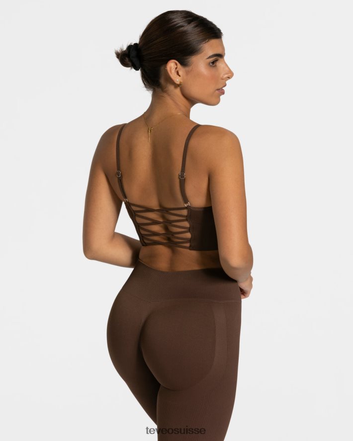 vêtements femmes TEVEO 40204P364 haut croisé élégant marron foncé