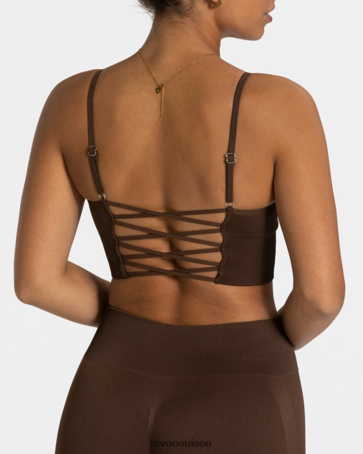 vêtements femmes TEVEO 40204P364 haut croisé élégant marron foncé