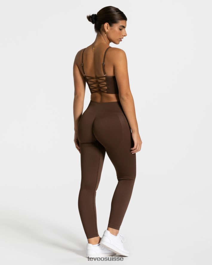 vêtements femmes TEVEO 40204P364 haut croisé élégant marron foncé