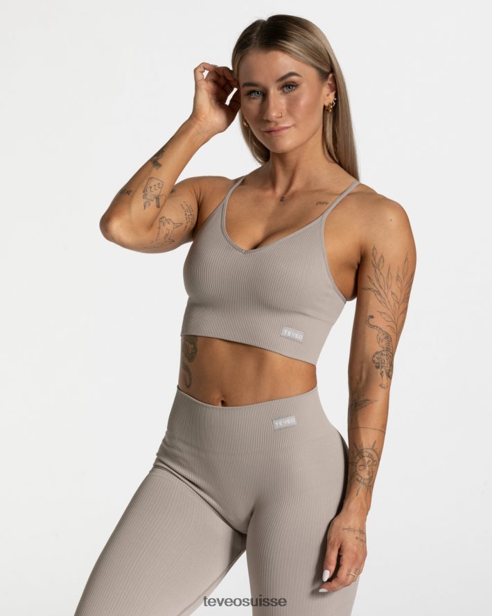 vêtements femmes TEVEO 40204P399 haut croisé élégant pierre