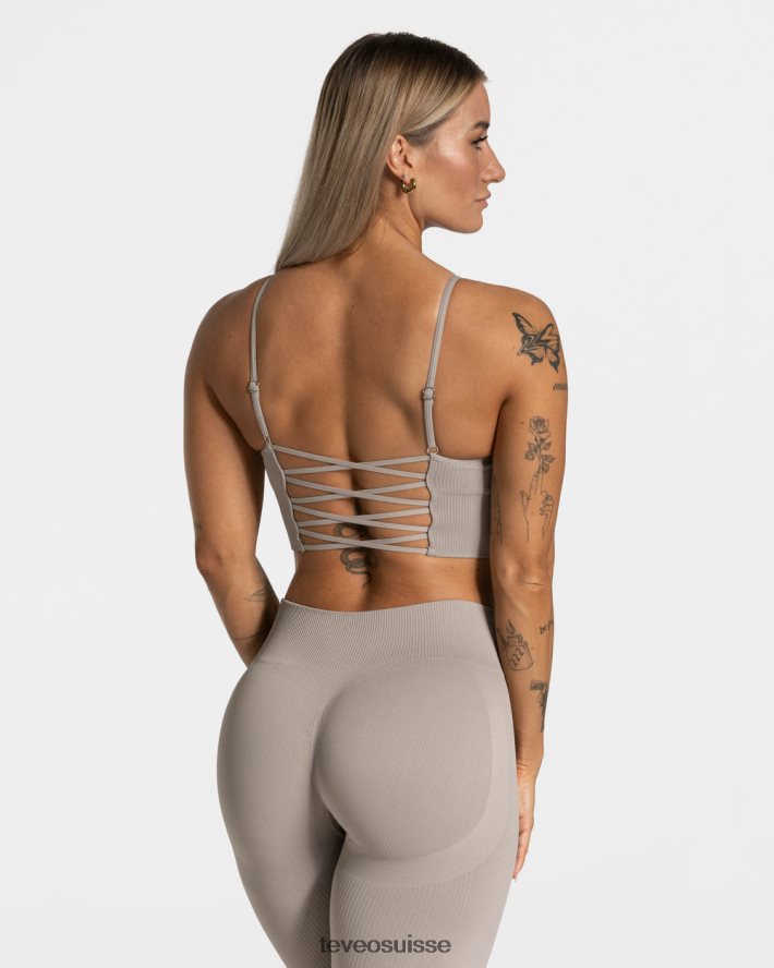 vêtements femmes TEVEO 40204P399 haut croisé élégant pierre