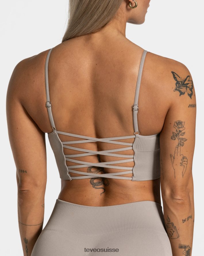 vêtements femmes TEVEO 40204P399 haut croisé élégant pierre