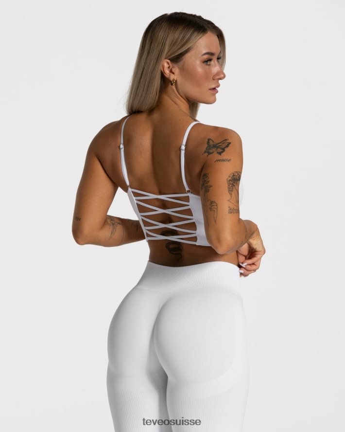vêtements femmes TEVEO 40204P400 haut croisé élégant blanc