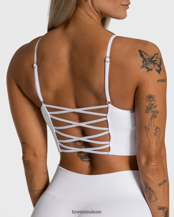 vêtements femmes TEVEO 40204P400 haut croisé élégant blanc