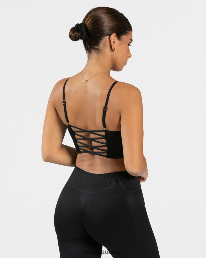 vêtements femmes TEVEO 40204P403 haut croisé élégant noir