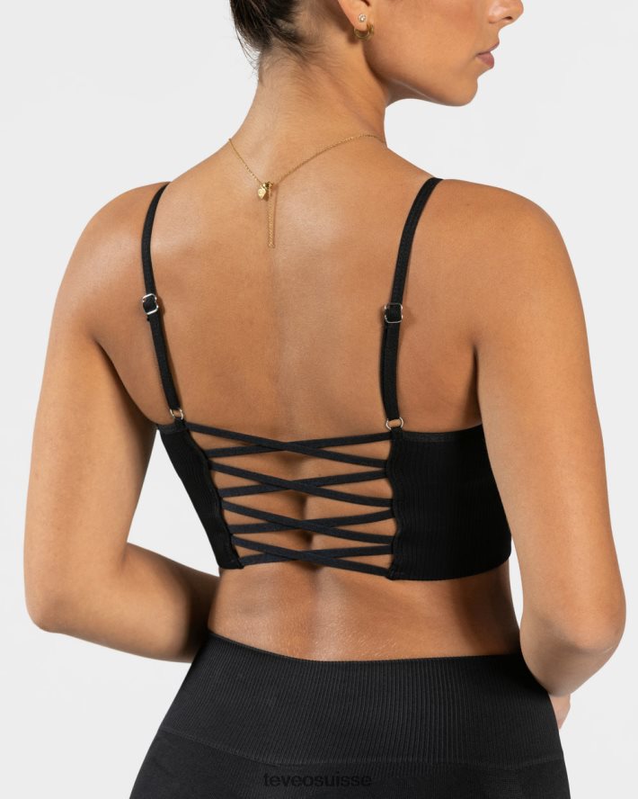 vêtements femmes TEVEO 40204P403 haut croisé élégant noir