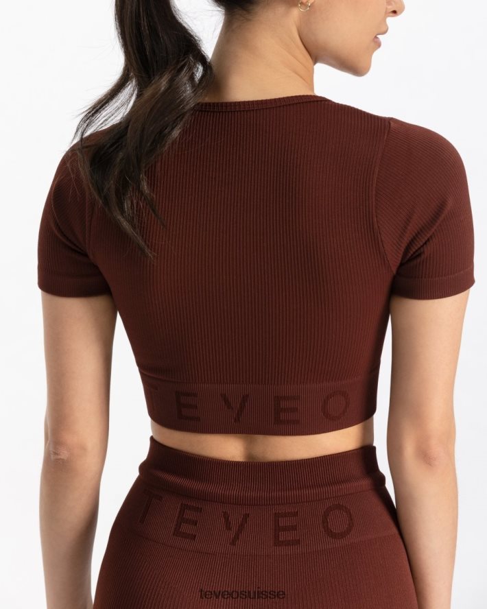vêtements femmes TEVEO 40204P440 haut court côtelé acajou