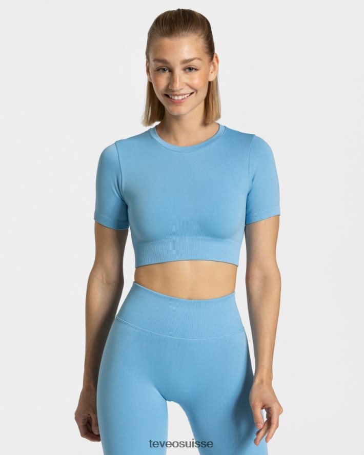 vêtements femmes TEVEO 40204P441 haut court sensation bleu bébé