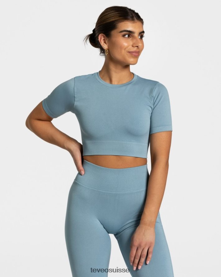 vêtements femmes TEVEO 40204P446 haut court sensation bleu acier