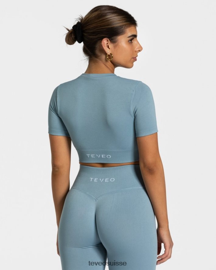 vêtements femmes TEVEO 40204P446 haut court sensation bleu acier