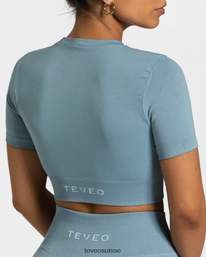 vêtements femmes TEVEO 40204P446 haut court sensation bleu acier
