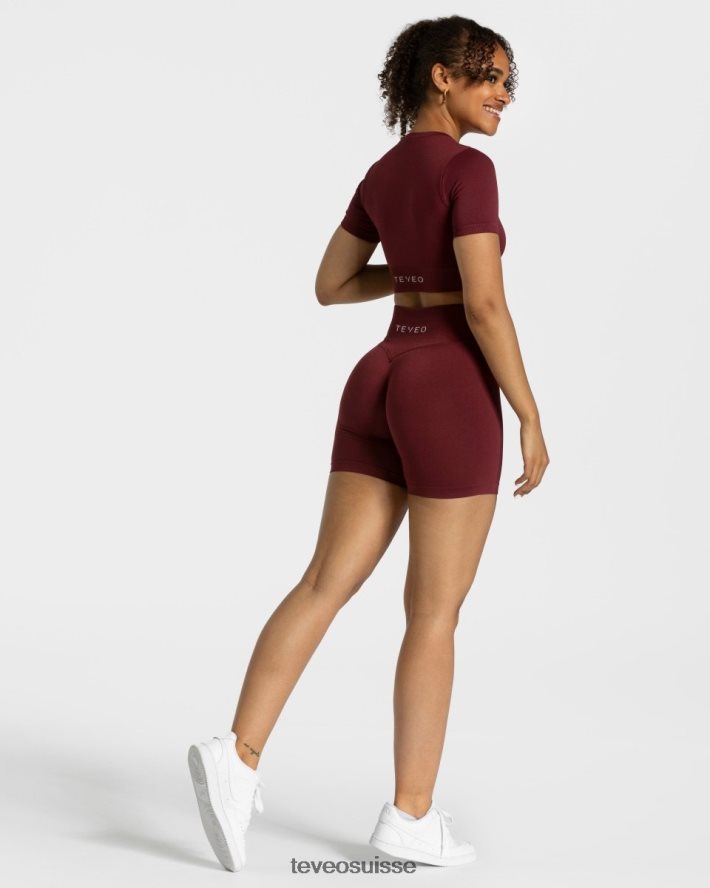 vêtements femmes TEVEO 40204P448 haut court sensation vin rouge